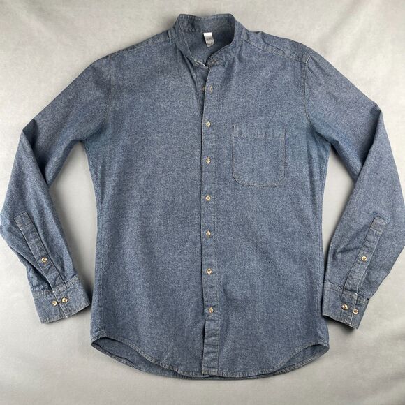 American Apparel Shirt Men S Blue Long Sleeve Chambray Workwear Custom USA Made - Picture 1 of 7